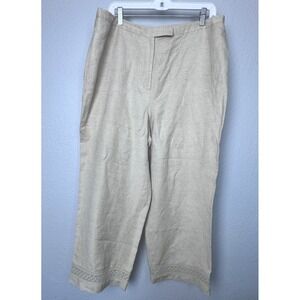 Dressbarn Women's Beige Linen Blend Pants 16 Cropped Lace Hem Boho‎ Cottagecore